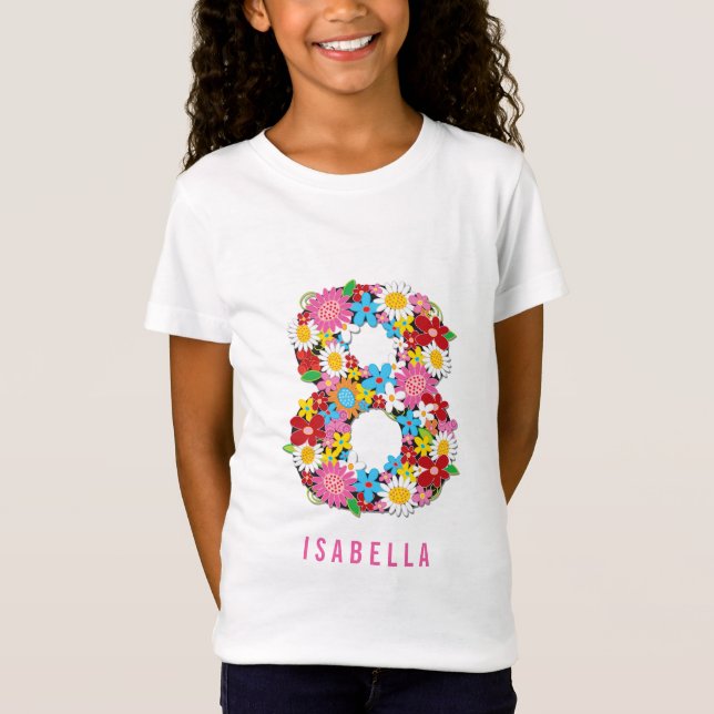 Vår blommor nummer åtta åttonde Födelsedagsfesten Tee Shirt (Framsida)