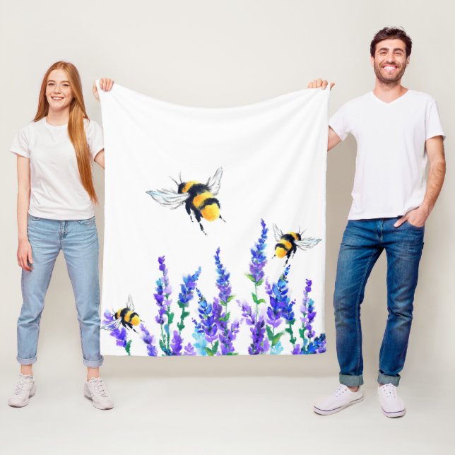 Vår blommor och bin som flyger Fleece Blanket (På plats)
