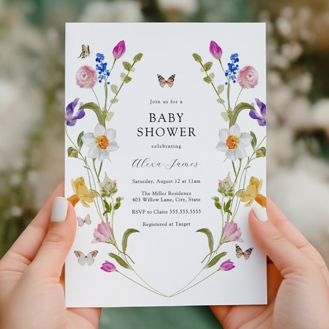 Vår blommor och Butterflies Baby Shower Inbjudningar (Skapare uppladdad)