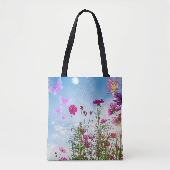 vår blommor och fjäril tygkasse (Framsida)