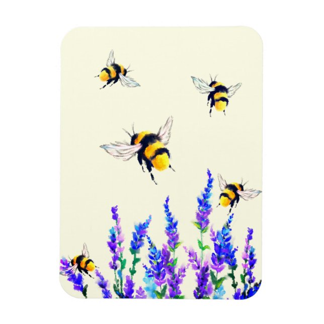 Vår blommor och flygande bin Magnet (Vertikal)