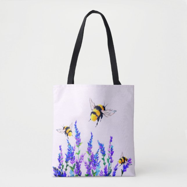 Vår blommor och flygbin Tote Bag Tygkasse (Framsida)
