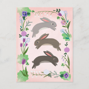 Vår blommor och ledande kaniner vykort