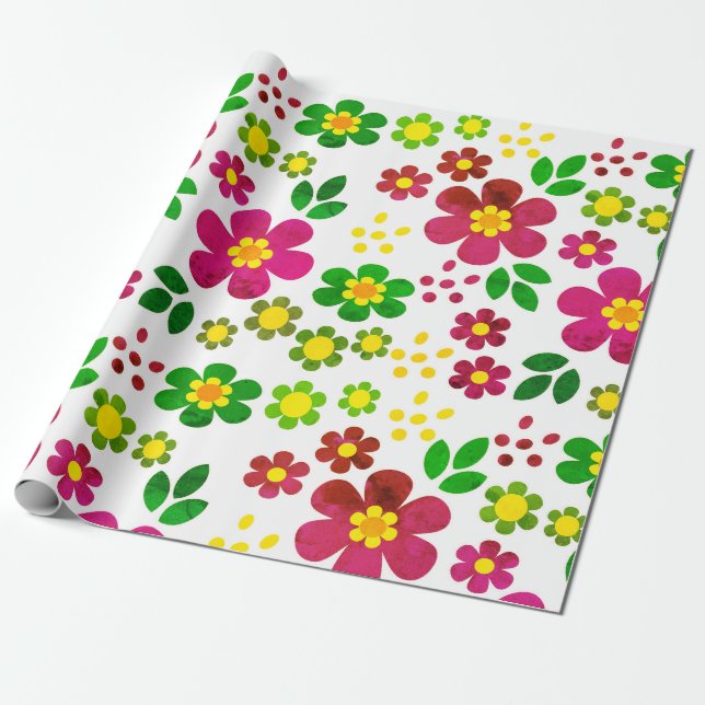 Vår blommor och Löv Mönster Presentpapper (Utrullad)