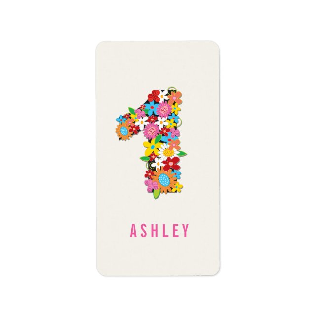 Vår blommor One Girl 1st Birthday Party Adressetikett (Framsidan)