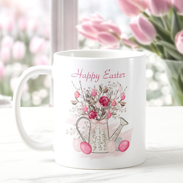 Vår blommor Påskägg Personligs Rosa Kaffemugg (Watercolor Spring flowers Easter eggs Personalized Coffee Mug)