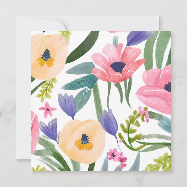 Vår blommor | Pastel Blommigt Watercolor Card (Framsida)