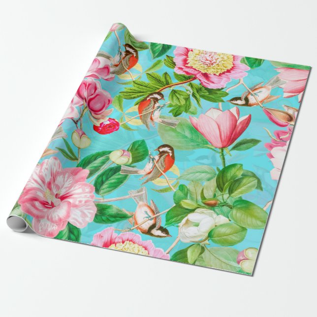Vår blommor Peonier och Insektra Mönster Presentpapper (Utrullad)