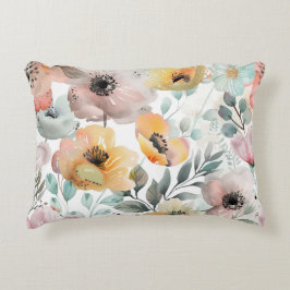 Vår blommor Poppy Wildblomma Watercolor Prydnadskudde