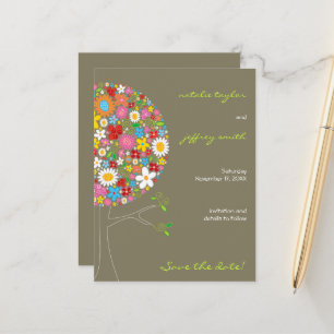 Vår blommor-popup-fönster Träd Whimsical Save Date Meddelande Vykort