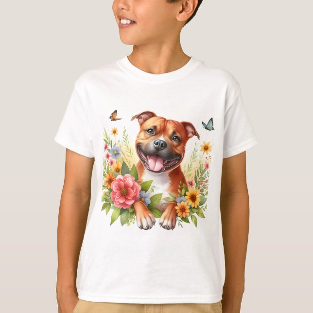 Vår blommor Red Stbudsdshire Bull Terrier - T Shirt (Framsida)