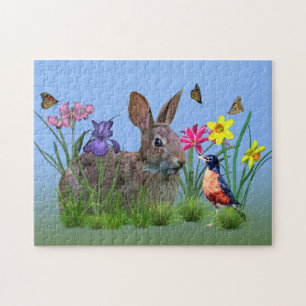 Vår blommor, Robin och kaninkanin Pussel