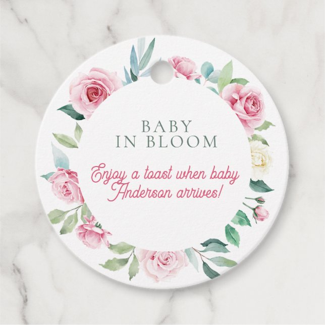 Vår blommor Rosa Circle Girl Baby Shower Gåvor Etiketter (Framsida)