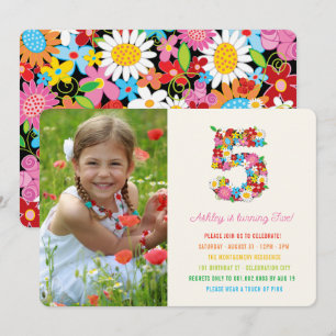 Vår blommor Rosa Girl Girl Femth Birthday Photo In Inbjudningar