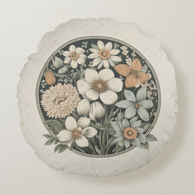 Vår blommor rund kudde (Framsidan)