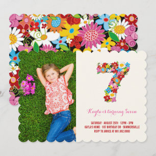 Vår blommor Seven Cute Girl 7:e Birthday Inbjudan