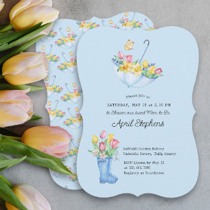 Vår blommor Shower Mamma-to-be Blue Baby Shower Inbjudningar