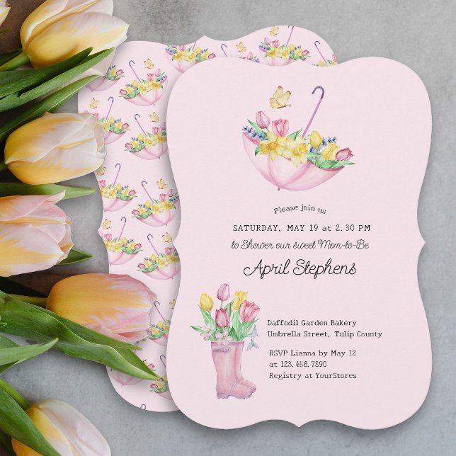 Vår blommor Shower Mamma to be Rosa Baby Shower Inbjudningar (Spring Flowers Pink Baby Shower Invitation)