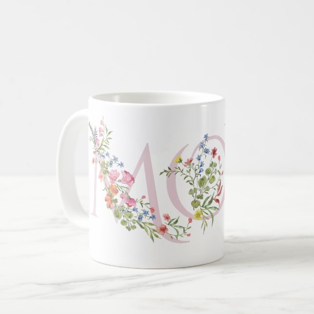 Vår blommor Söt Rosa MAMMA Mors dag Kaffemugg (Framsida vänster)