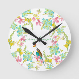 Vår blommor vattenfärg rund klocka