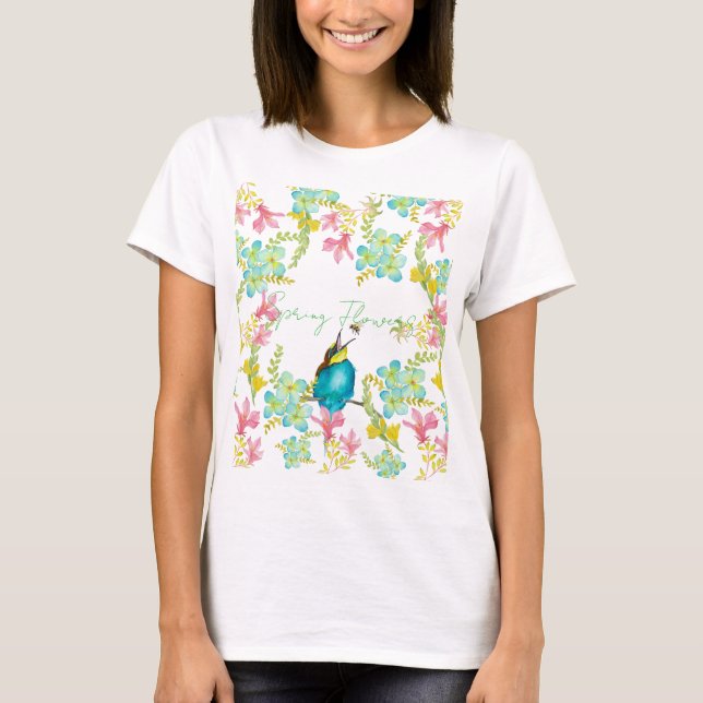 Vår blommor vattenfärg t shirt (Framsida)