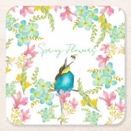 Vår blommor vattenfärg underlägg papper kvadrat