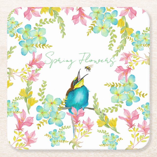 Vår blommor vattenfärg underlägg papper kvadrat (Framsidan)