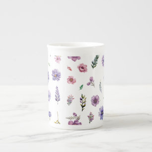Vår blommor vattenfärgsgrunduppsättning benporslin mugg