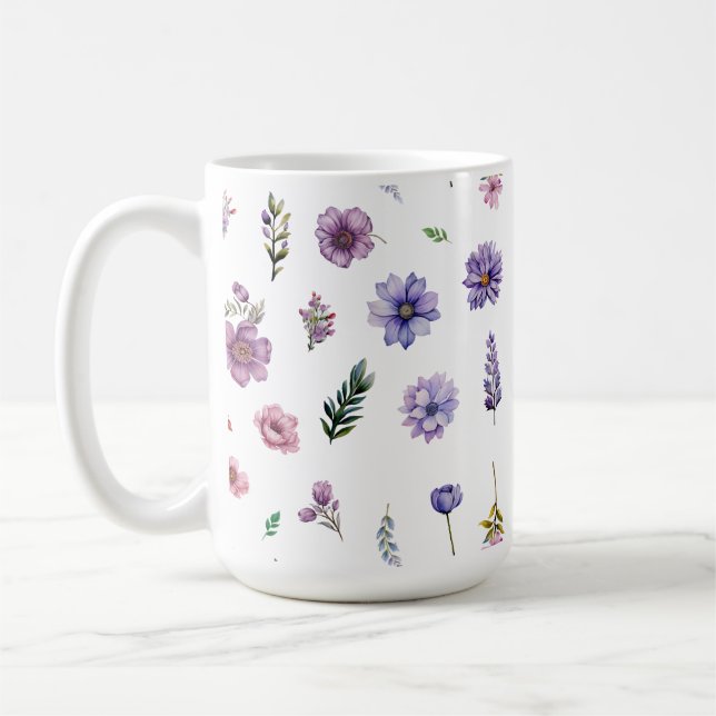 Vår blommor vattenfärgsgrunduppsättning kaffemugg (Vänster)