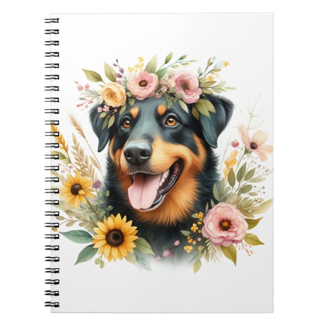 Vår blommor Watercolor Beauceron - Anteckningsbok (Framsidan)