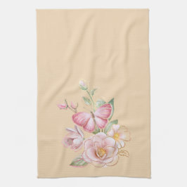 Vår blommor White Rosa Gult Kitchen Towel Kökshandduk