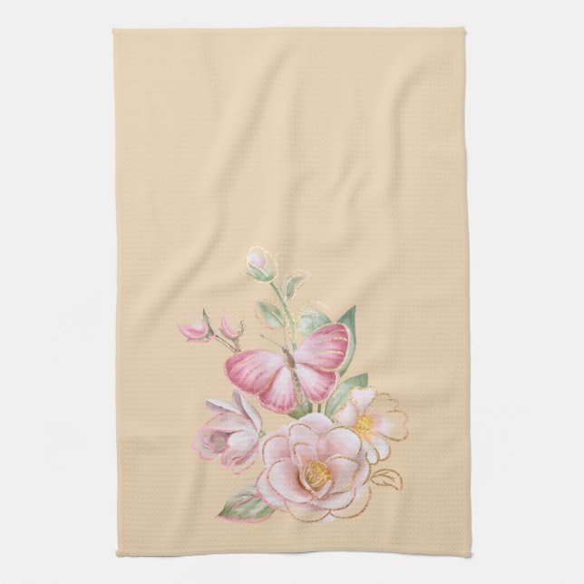 Vår blommor White Rosa Gult Kitchen Towel Kökshandduk (Vertikal)