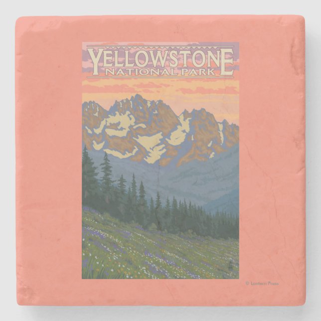 Vår blommor - Yellowstone nationalpark Underlägg Sten (Framsidan)