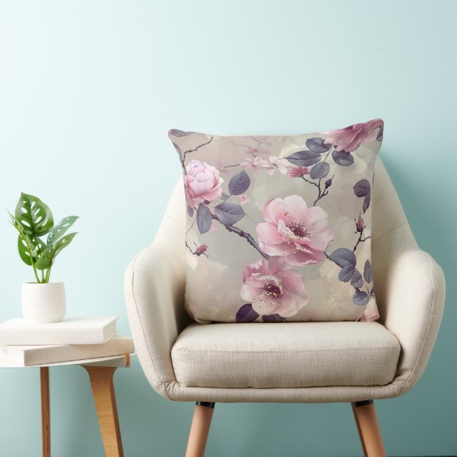 Vår blomster över neutral kastkudde kudde (Stol)