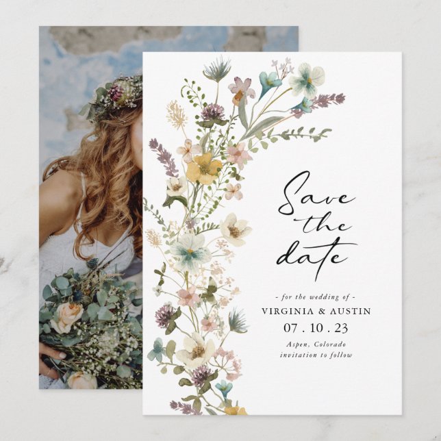 Vår blomsterfoto spara datum kort (Fram/baksida)