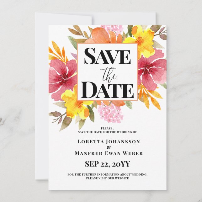 Vår blomsterlig Save the date inbjudan (Framsida)