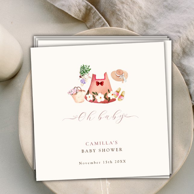 Vår Blomsterträdgård Girl Clothes Baby Shower Pappersservett (Spring Flower Garden Girl Clothes Baby Shower Napkins)