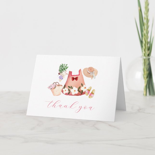 Vår Blomsterträdgård Girl Clothes Baby Shower Tack Kort (Framsida)