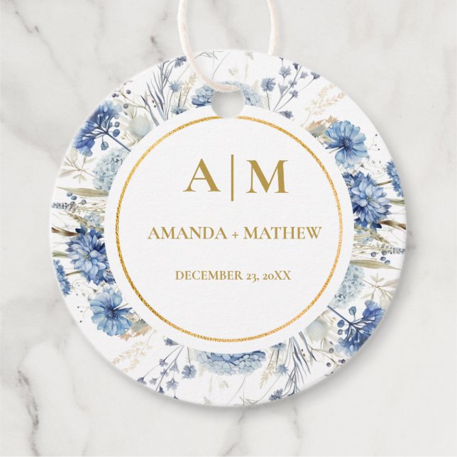 Vår Bloom Bröllop i vid marinblått Blommigt Gåvor Etiketter (Framsida)