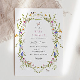 Vår Bloom Butterflies och Flowers Baby Shower Inbjudningar
