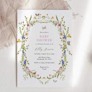 Vår Bloom Butterflies och Flowers Baby Shower Inbjudningar
