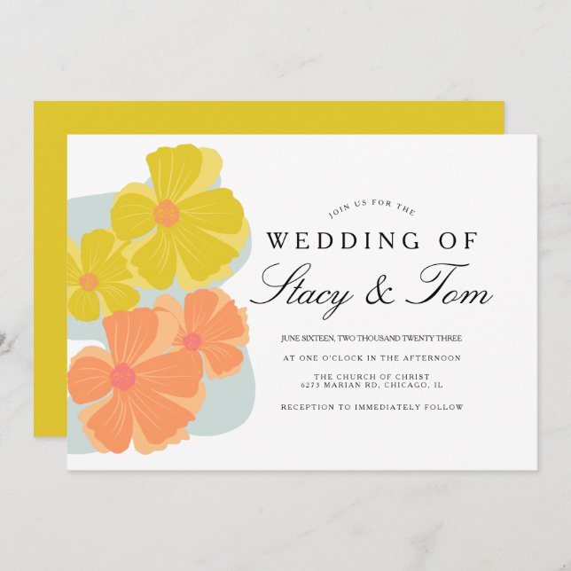 Vår Bloom Cosmos Hand plockade Bröllop Inbjudningar (Fram/baksida)