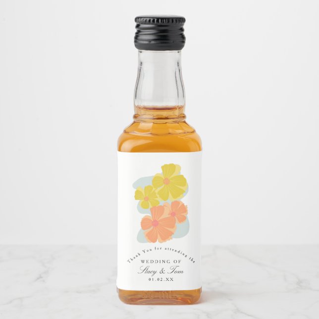 Vår Bloom Cosmos Hand plockade Bröllop Spritflaskor Etikett (Framsida)