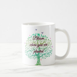 Vår Bloom Quote Mugg, inspirationskvot för Blommig Kaffemugg