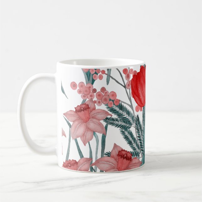 Vår Bloom Watercolor Mönster Kaffemugg (Vänster)