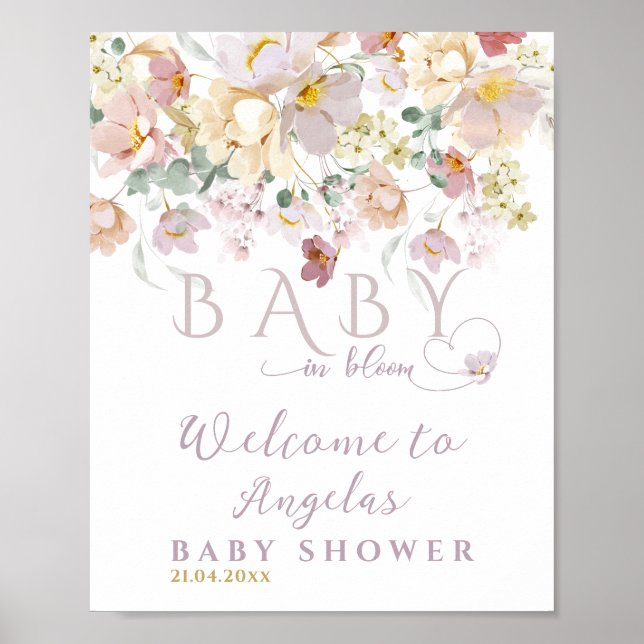 Vår Bloom Wildblommes Lila Girl Baby Shower Poster (Framsidan)