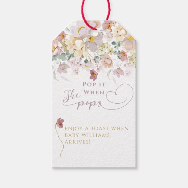 Vår Bloom Wildblommes Lila Girl Baby Shower Presentetikett (Framsidan)