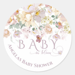 Vår Bloom Wildblommes Lila Girl Baby Shower Runt Klistermärke