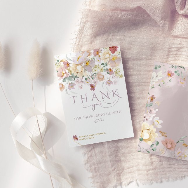 Vår Bloom Wildblommes Lila Girl Baby Shower Tack Kort (Skapare uppladdad)