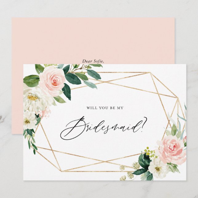 Vår Blooms Geometric kommer du att bli min bridesm Inbjudningar (Fram/baksida)